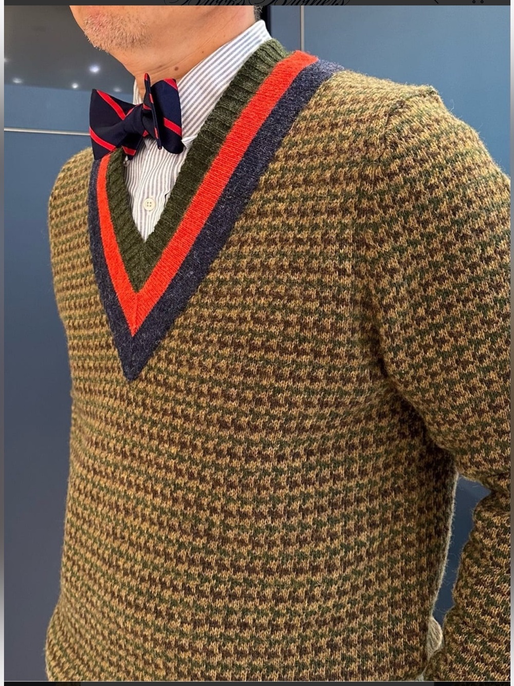 Brooks Brothers Wool Houndstooth V-Neck Sweater XL 100% Wool